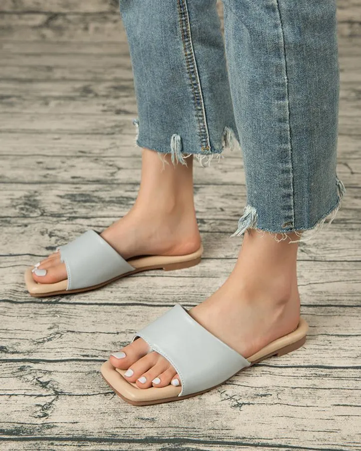 Flat Flip Flops Sandals - Light Blue