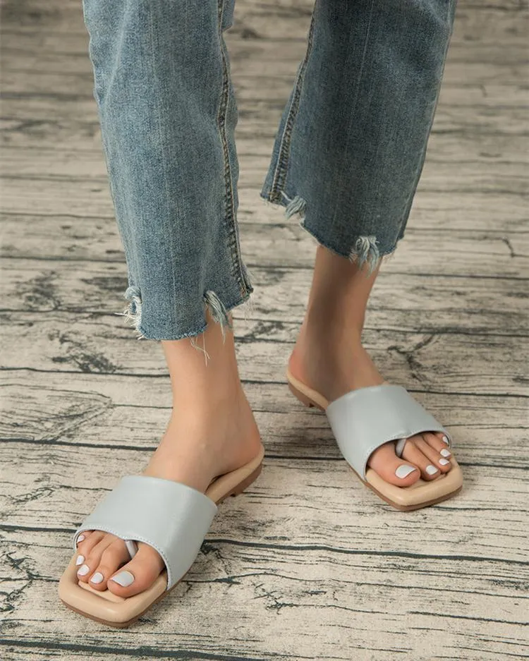 Flat Flip Flops Sandals - Light Blue