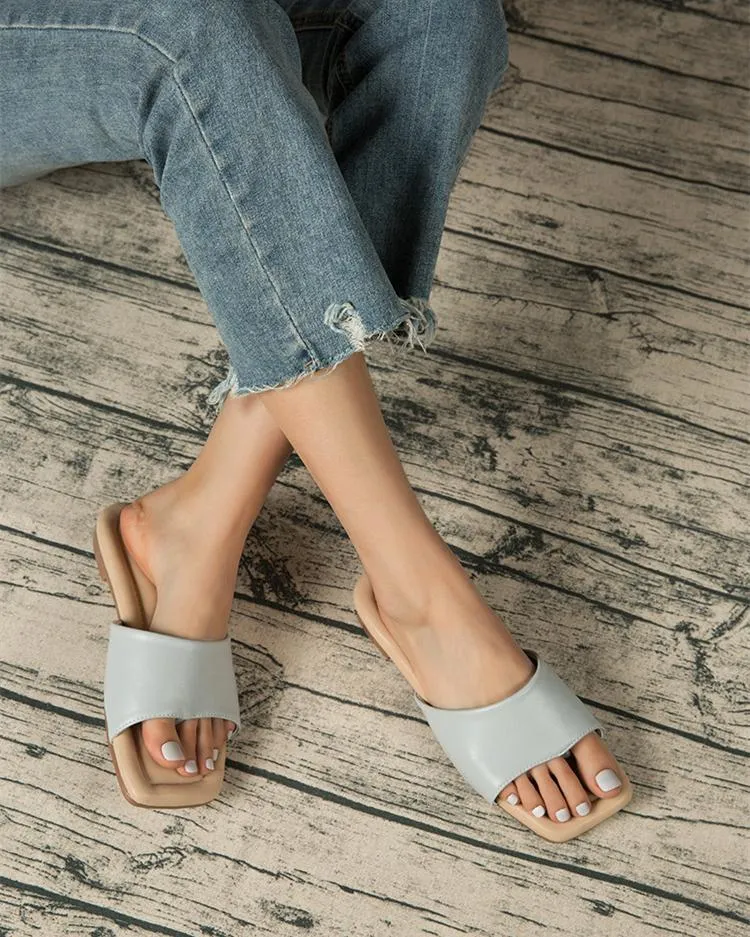 Flat Flip Flops Sandals - Light Blue