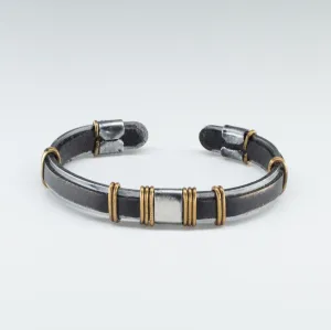 Flat Organic Leather, Stainless Steel, Open Cuff Bangle Design, Adorable Wristband