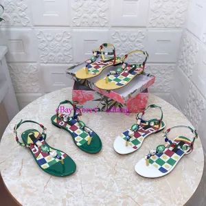 flats print leather rhinestone flip flops sandals grace women 2023 35-43 high quality