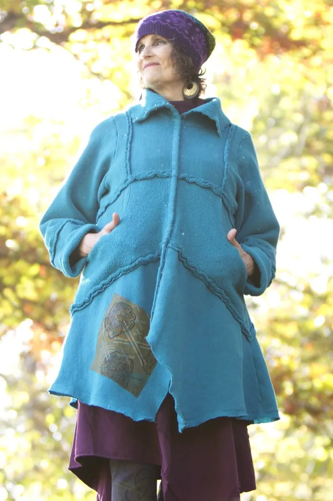 Fleece Sherpa Jacket Patched Fan Fare-Blue Fish Clothing