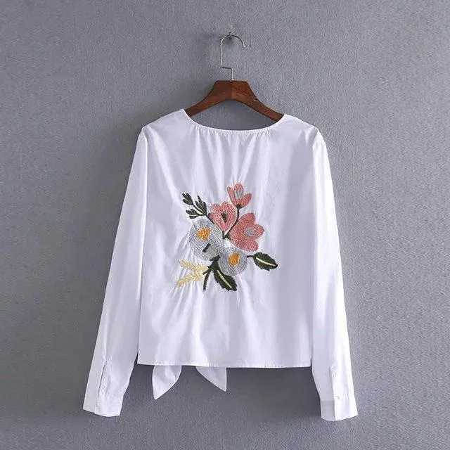 Floral & Bow Tie Blouse