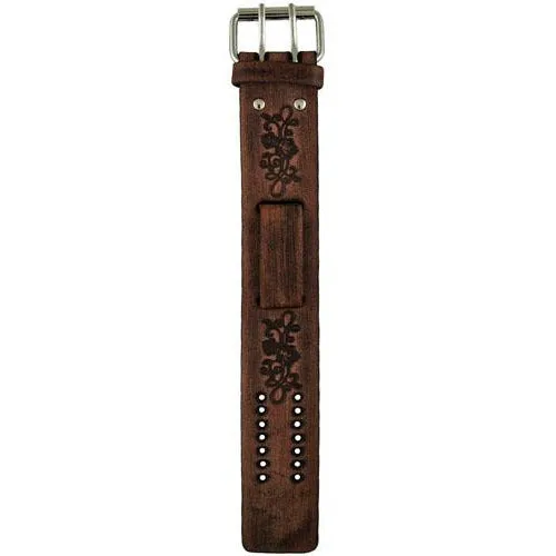 Flower Embossed Distressed Brown Leather Ladies Cuff