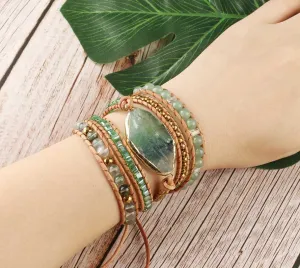 Fluorite & Aventurine Leather Wrap Bracelet