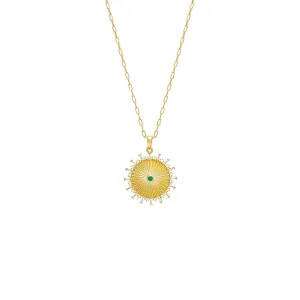 Fluted Baguette Medallion Link Necklace