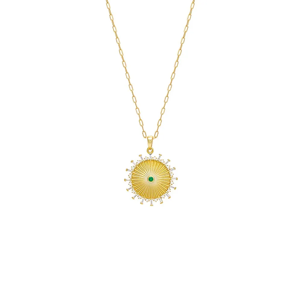 Fluted Baguette Medallion Link Necklace