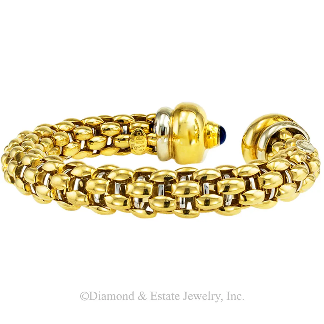 Fope Woven White Yellow Gold Cuff Bracelets