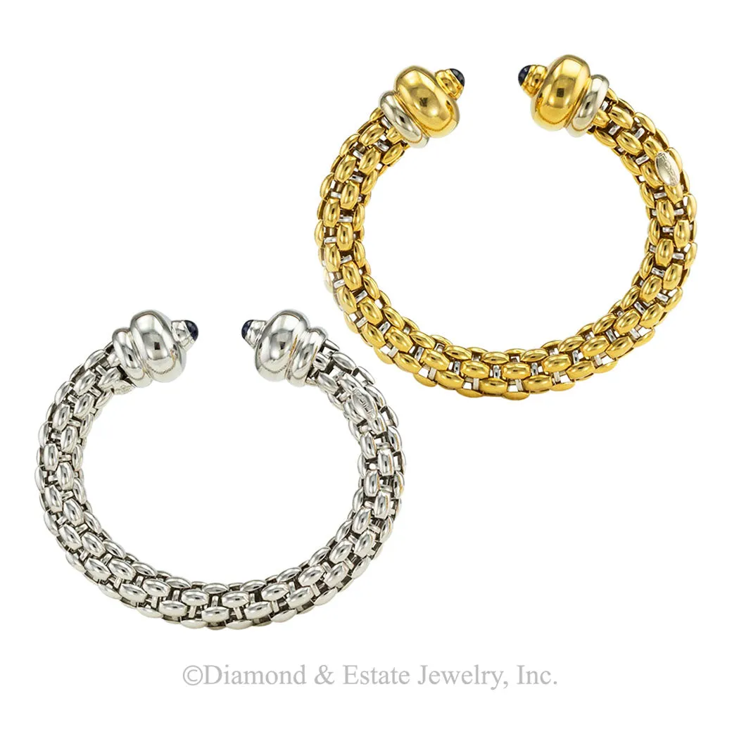 Fope Woven White Yellow Gold Cuff Bracelets