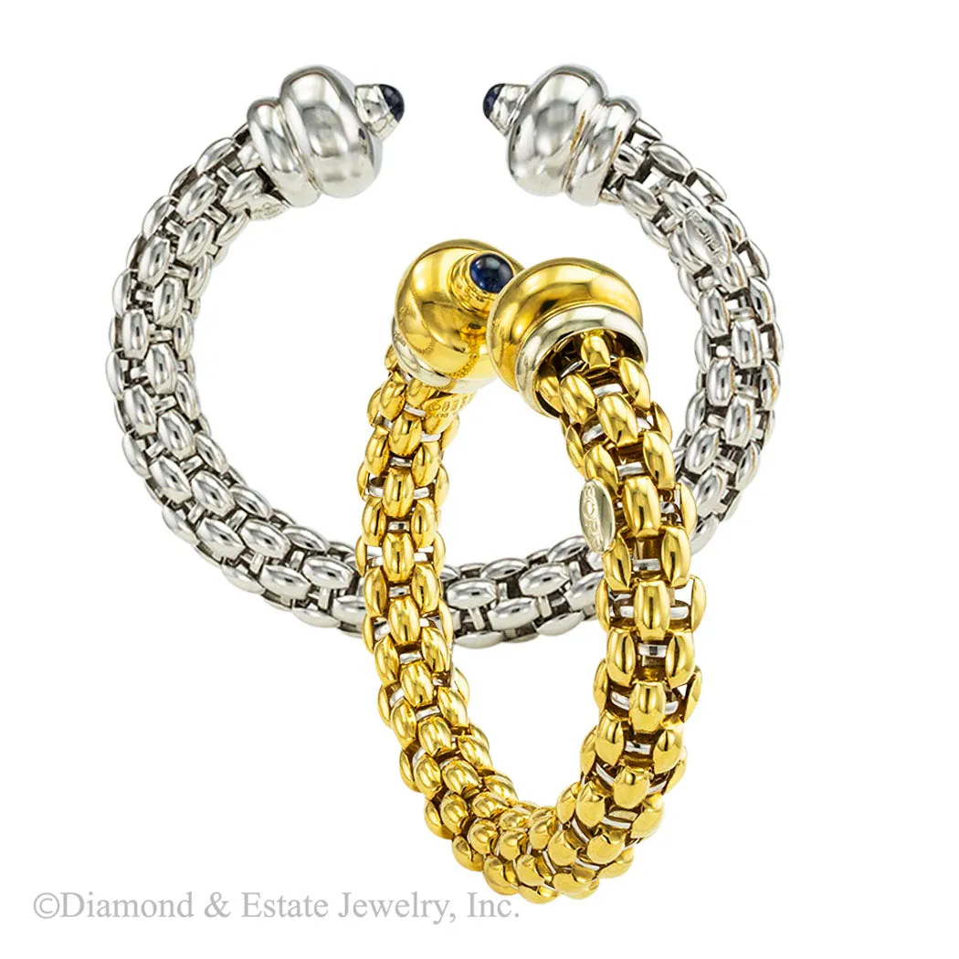 Fope Woven White Yellow Gold Cuff Bracelets