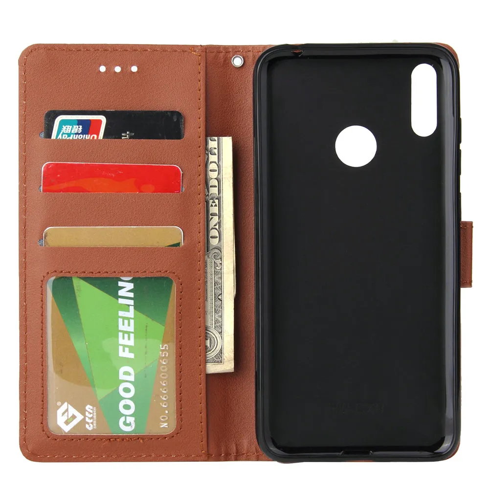 For HUAWEI Enjoy 9/ Y7 2019 /Y7 PRO 2019/Y7 PRIME 2019 Flip-type Leather Protective Phone Case with 3 Card Position Buckle Design Phone Cover  blue