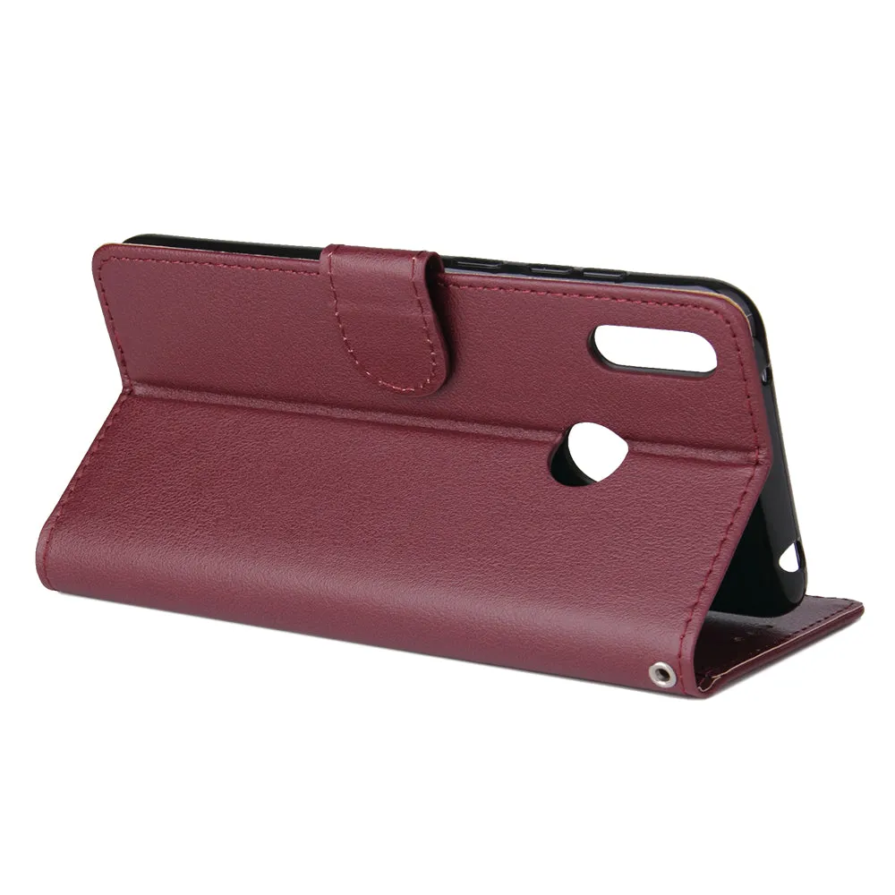 For HUAWEI Enjoy 9/ Y7 2019 /Y7 PRO 2019/Y7 PRIME 2019 Flip-type Leather Protective Phone Case with 3 Card Position Buckle Design Phone Cover  Red wine