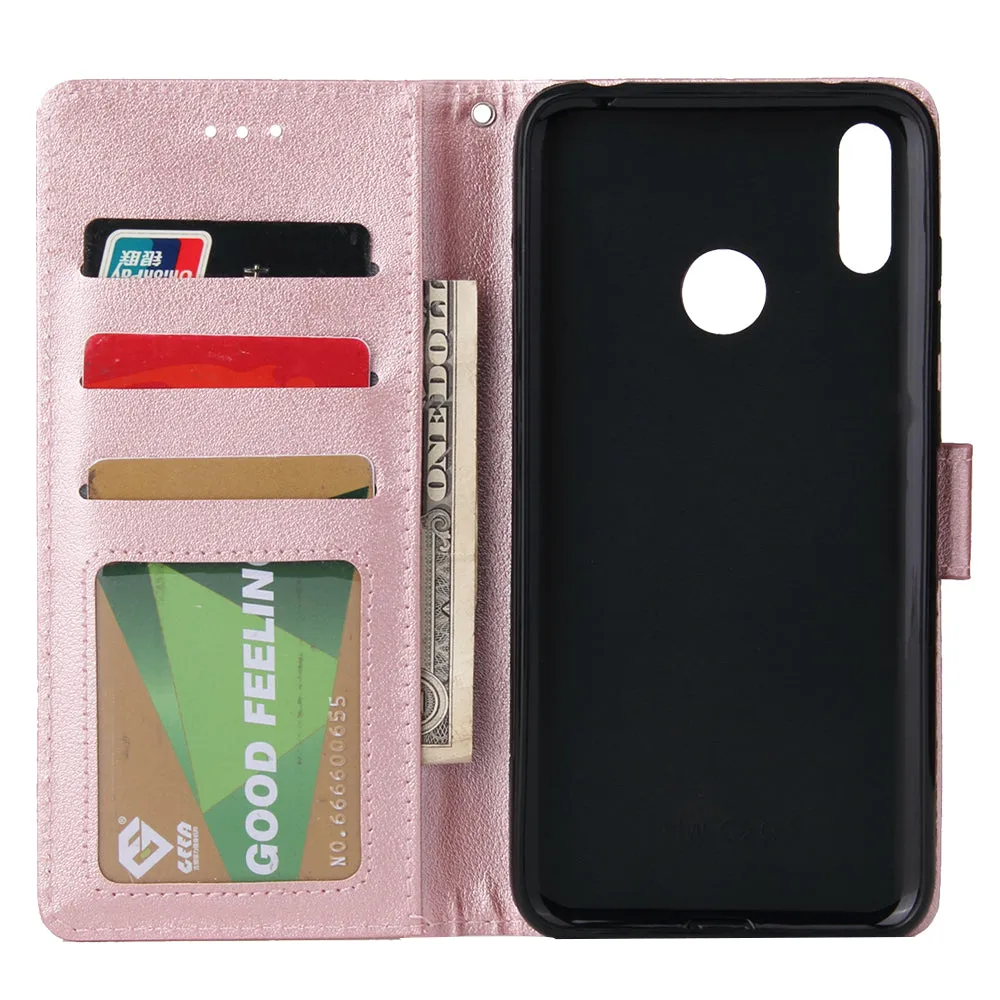 For HUAWEI Enjoy 9/ Y7 2019 /Y7 PRO 2019/Y7 PRIME 2019 Flip-type Leather Protective Phone Case with 3 Card Position Buckle Design Phone Cover  Rose gold