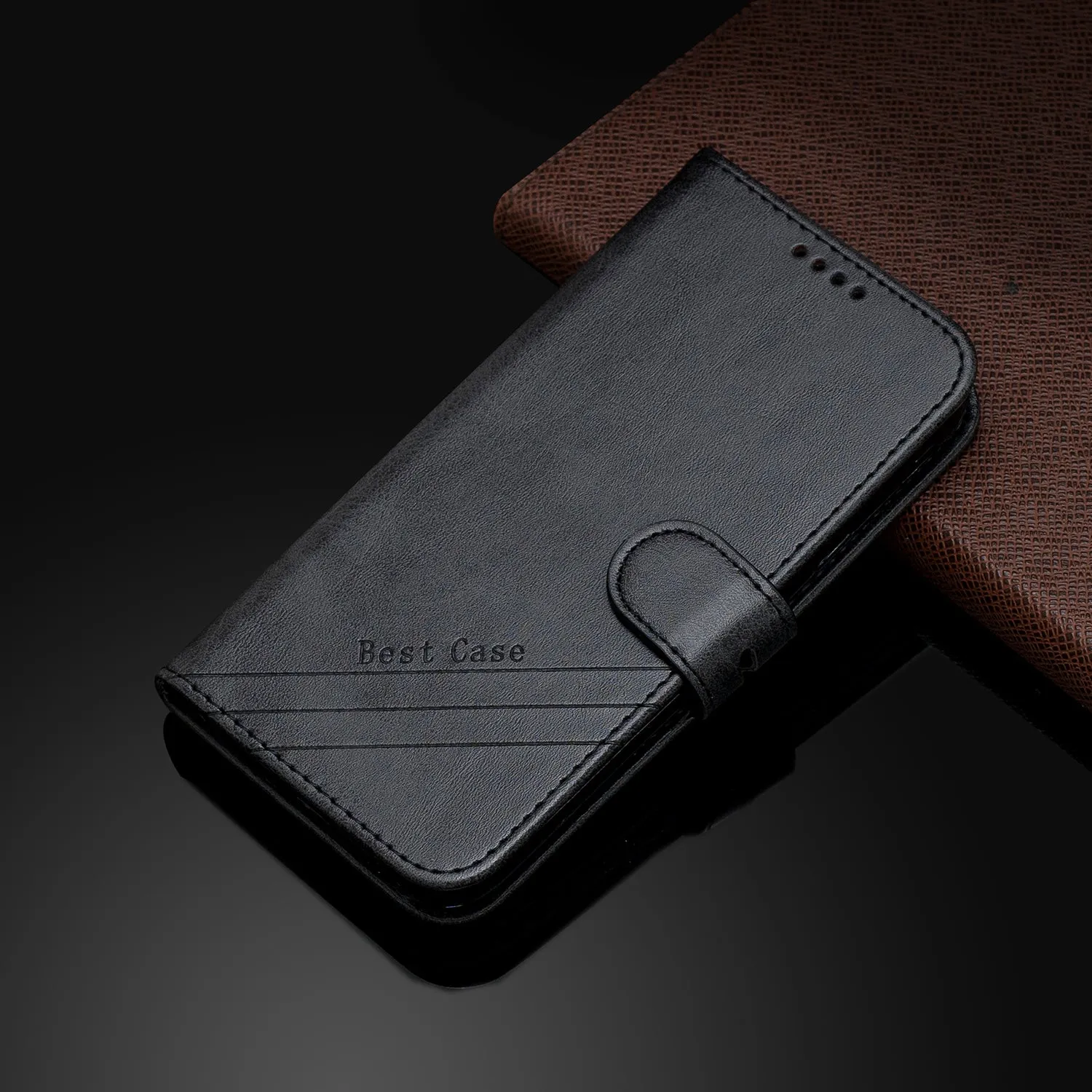 For HUAWEI Honor 7C-Enjoy 8-Y7 2018-Y7 Pro 2018 Denim Pattern Solid Color Flip Wallet PU Leather Protective Phone Case with Buckle & Bracket black