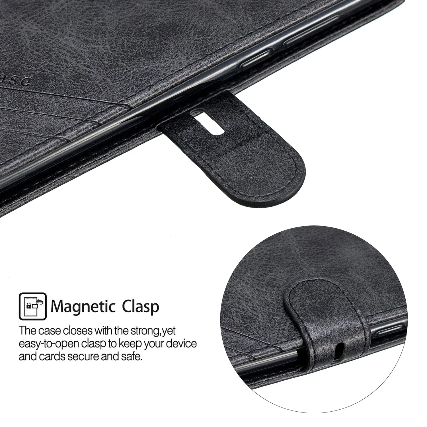 For HUAWEI Honor 7C-Enjoy 8-Y7 2018-Y7 Pro 2018 Denim Pattern Solid Color Flip Wallet PU Leather Protective Phone Case with Buckle & Bracket black