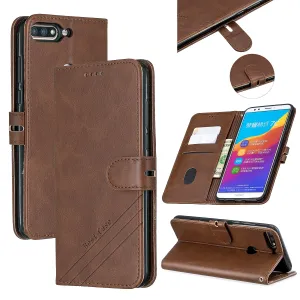 For HUAWEI Honor 7C-Enjoy 8-Y7 2018-Y7 Pro 2018 Denim Pattern Solid Color Flip Wallet PU Leather Protective Phone Case with Buckle & Bracket brown