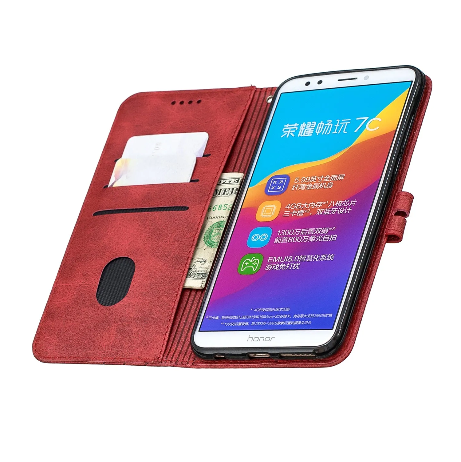 For HUAWEI Honor 7C-Enjoy 8-Y7 2018-Y7 Pro 2018 Denim Pattern Solid Color Flip Wallet PU Leather Protective Phone Case with Buckle & Bracket gray