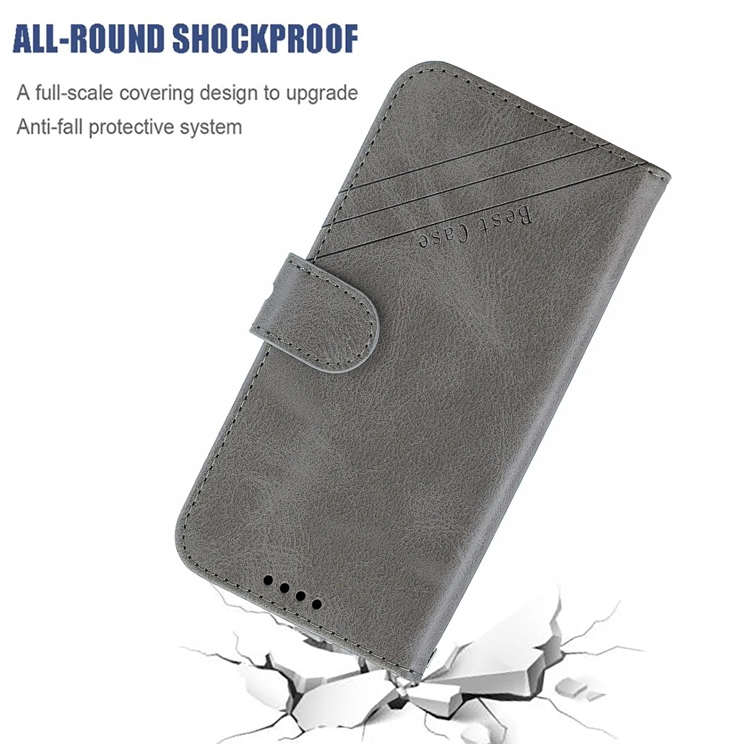 For HUAWEI Honor 7C-Enjoy 8-Y7 2018-Y7 Pro 2018 Denim Pattern Solid Color Flip Wallet PU Leather Protective Phone Case with Buckle & Bracket gray