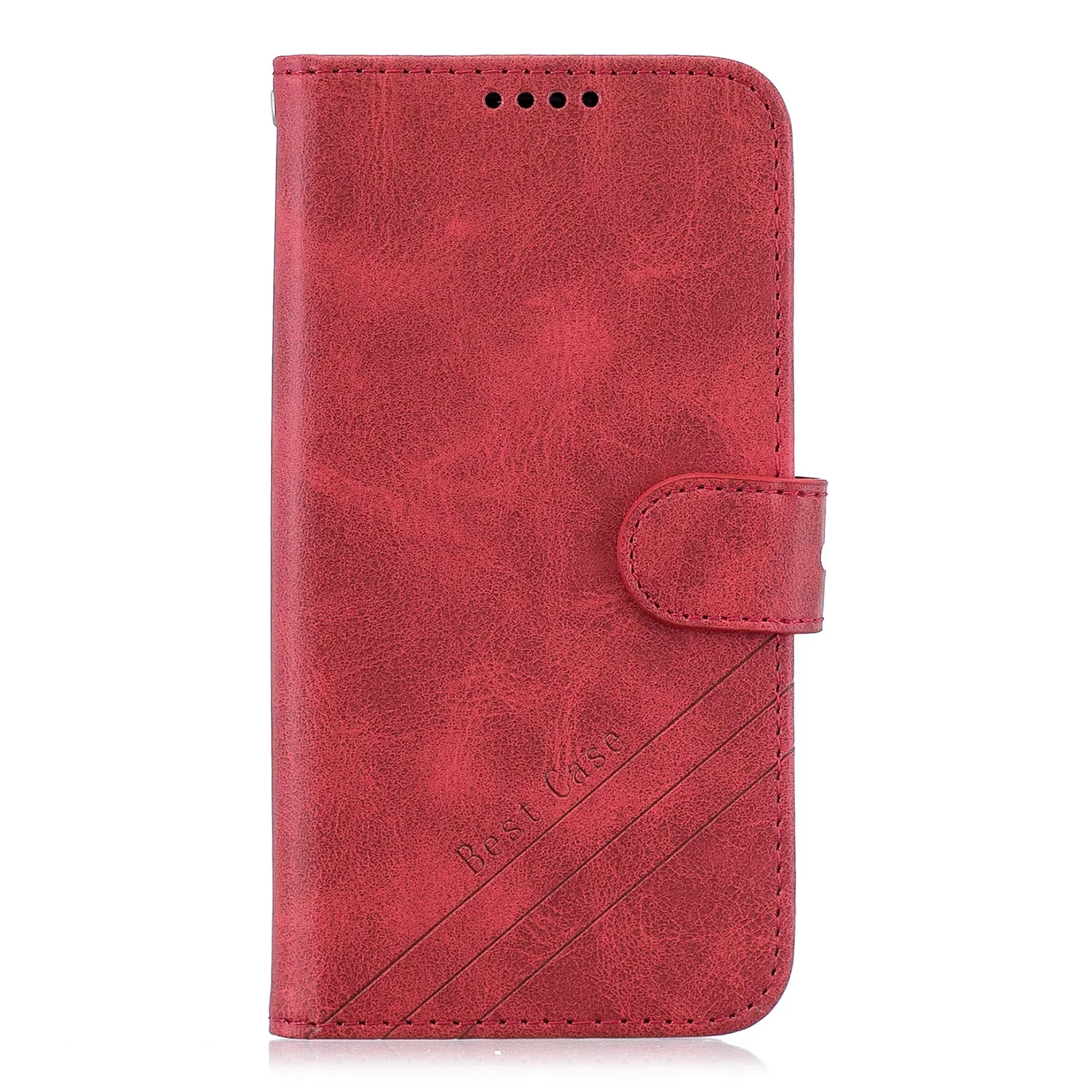 For HUAWEI Honor 7C-Enjoy 8-Y7 2018-Y7 Pro 2018 Denim Pattern Solid Color Flip Wallet PU Leather Protective Phone Case with Buckle & Bracket red