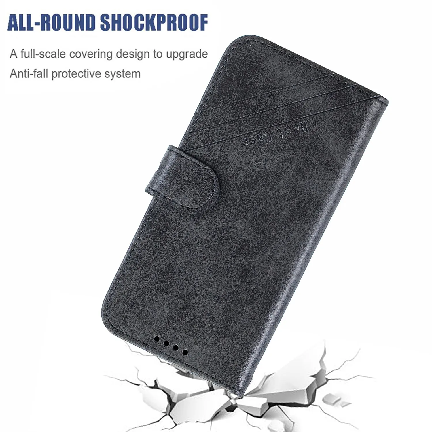 For HUAWEI Y5 2019 Denim Pattern Solid Color Flip Wallet PU Leather Protective Phone Case with Buckle & Bracket black