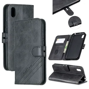 For HUAWEI Y5 2019 Denim Pattern Solid Color Flip Wallet PU Leather Protective Phone Case with Buckle & Bracket black
