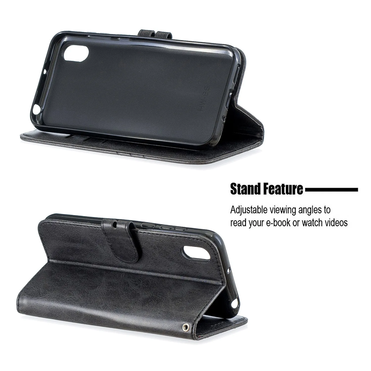 For HUAWEI Y5 2019 Denim Pattern Solid Color Flip Wallet PU Leather Protective Phone Case with Buckle & Bracket black