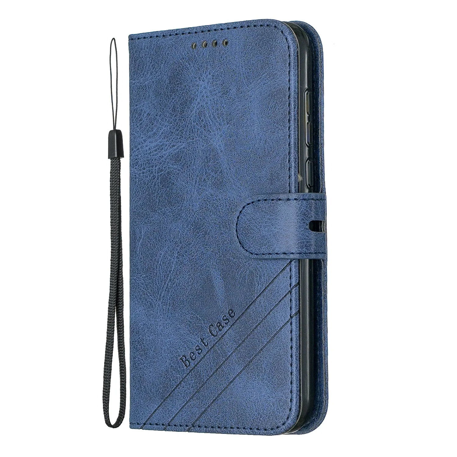 For HUAWEI Y5 2019 Denim Pattern Solid Color Flip Wallet PU Leather Protective Phone Case with Buckle & Bracket blue