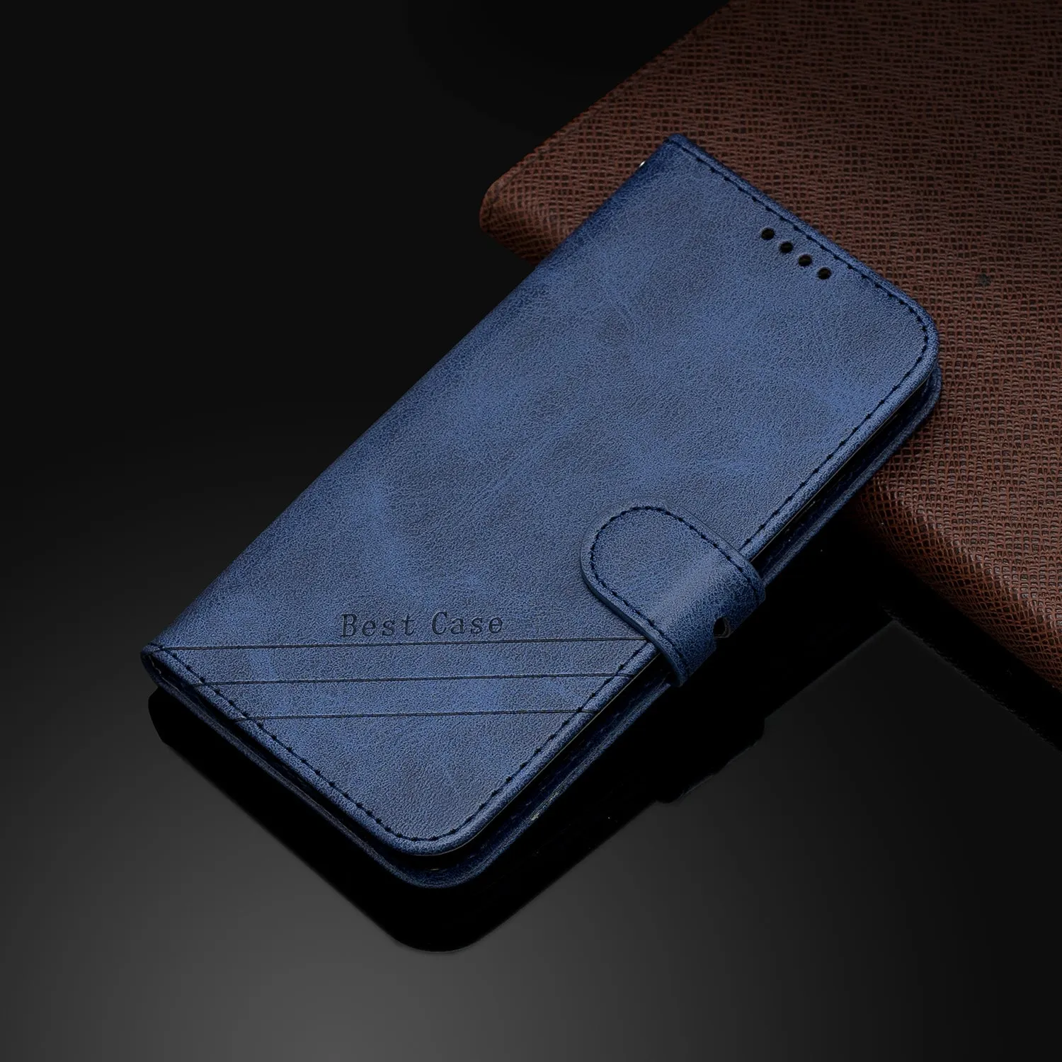 For HUAWEI Y5 2019 Denim Pattern Solid Color Flip Wallet PU Leather Protective Phone Case with Buckle & Bracket blue