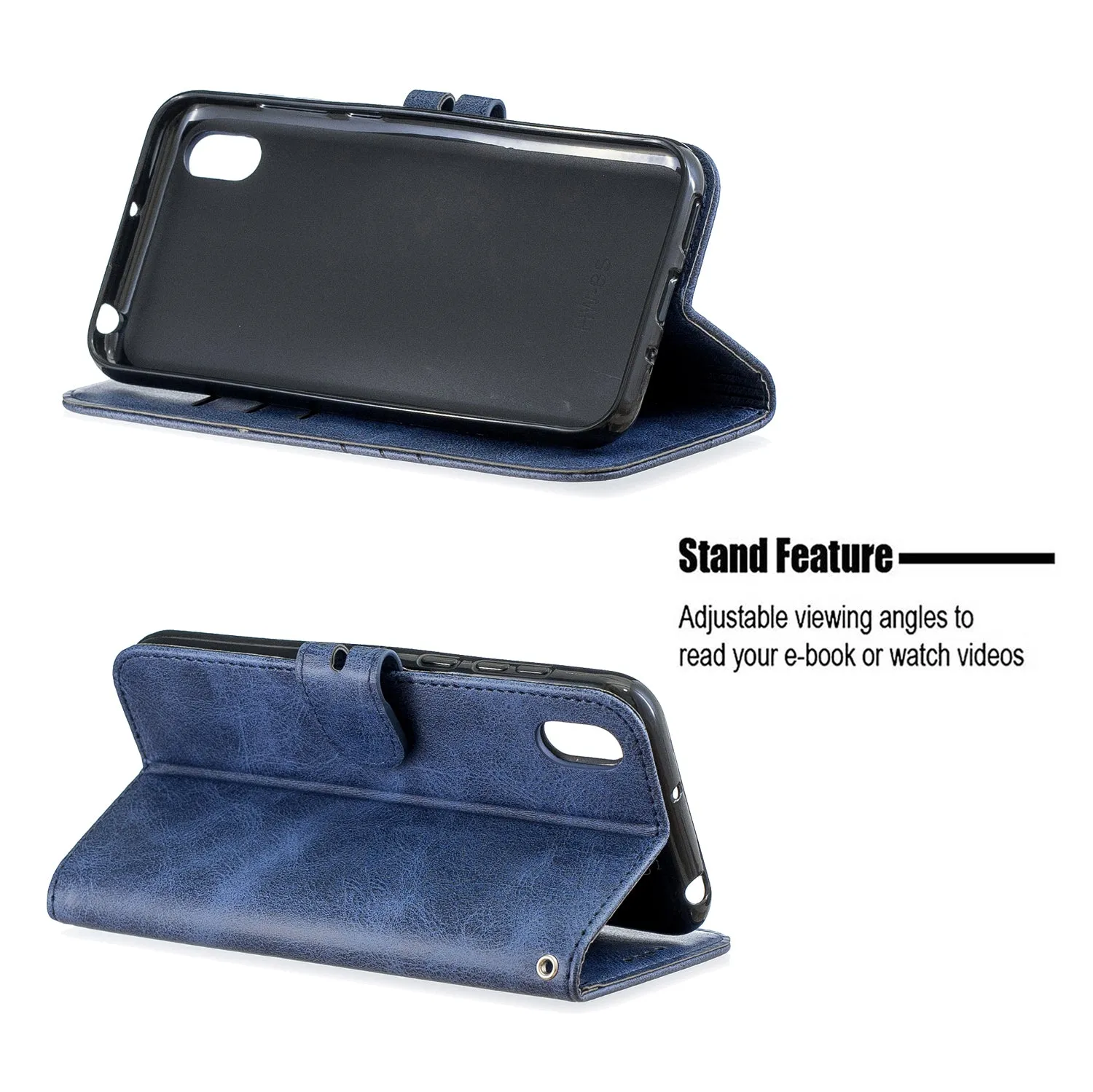 For HUAWEI Y5 2019 Denim Pattern Solid Color Flip Wallet PU Leather Protective Phone Case with Buckle & Bracket brown