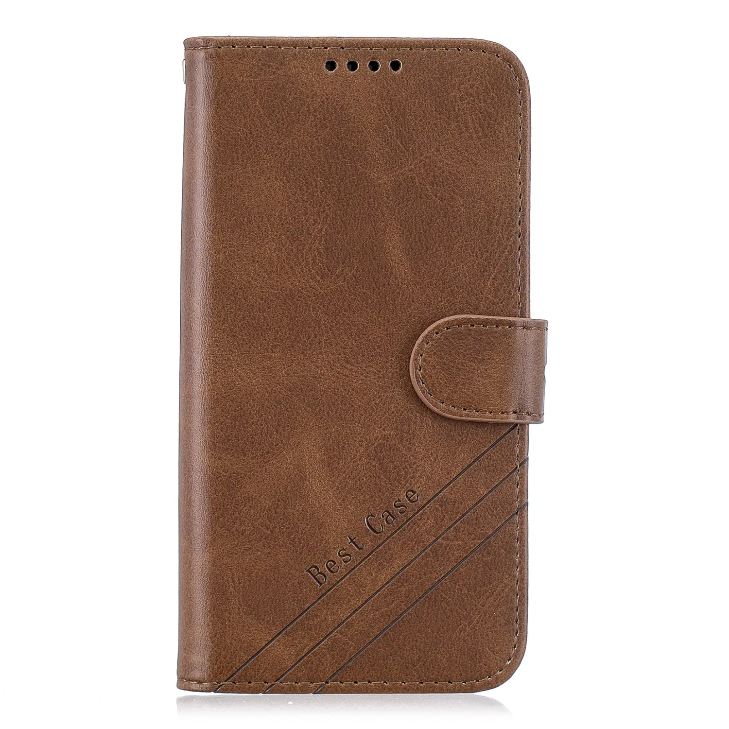For HUAWEI Y5 2019 Denim Pattern Solid Color Flip Wallet PU Leather Protective Phone Case with Buckle & Bracket brown