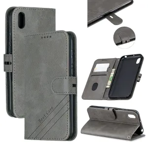 For HUAWEI Y5 2019 Denim Pattern Solid Color Flip Wallet PU Leather Protective Phone Case with Buckle & Bracket gray