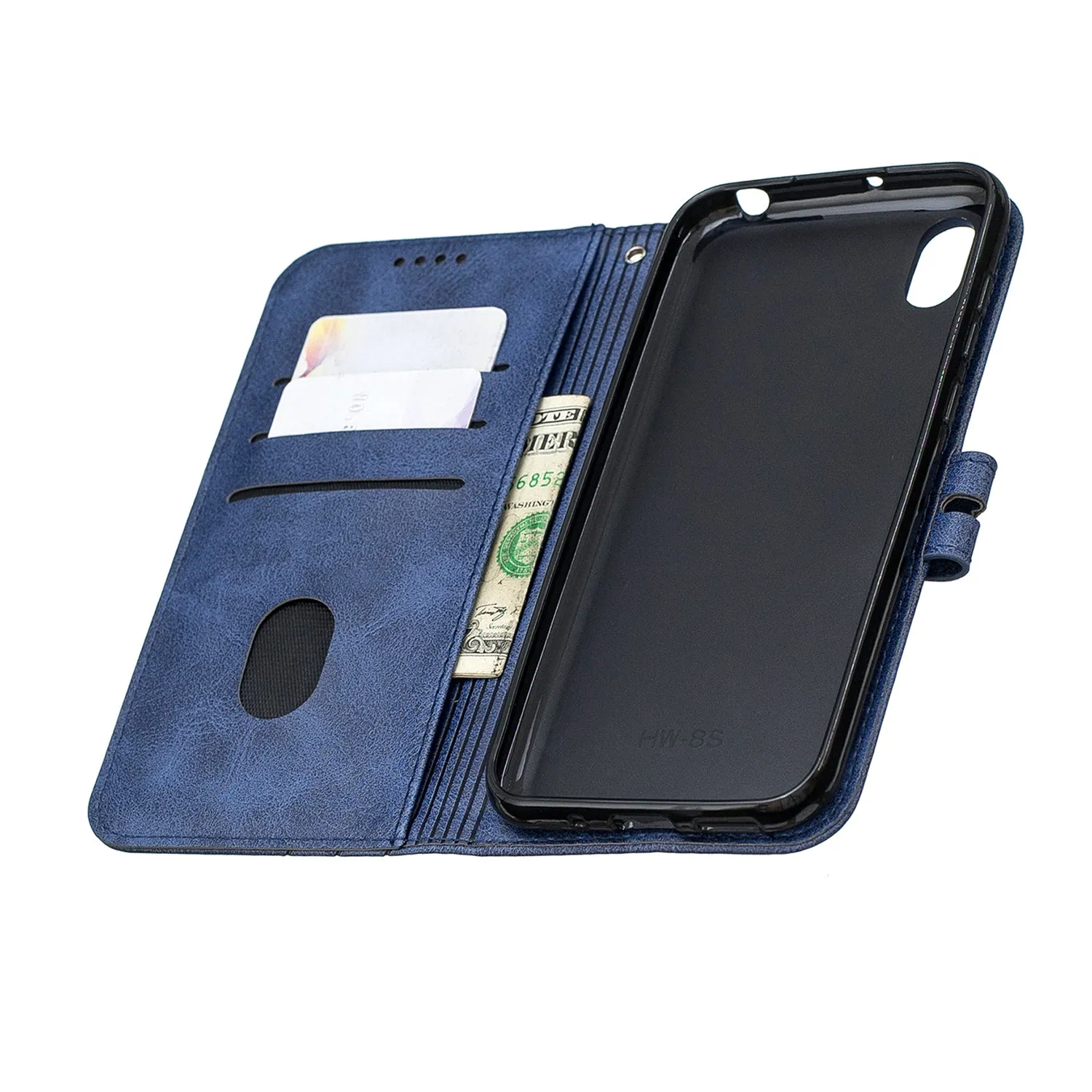 For HUAWEI Y5 2019 Denim Pattern Solid Color Flip Wallet PU Leather Protective Phone Case with Buckle & Bracket gray