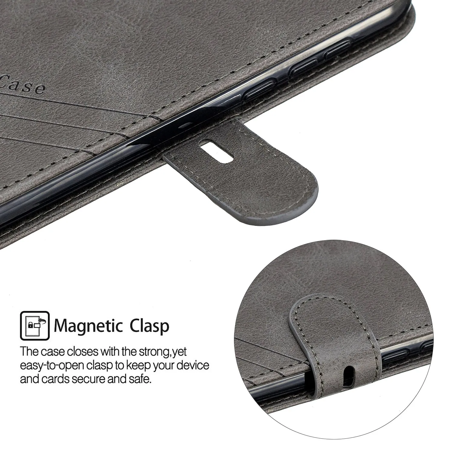 For HUAWEI Y5 2019 Denim Pattern Solid Color Flip Wallet PU Leather Protective Phone Case with Buckle & Bracket gray