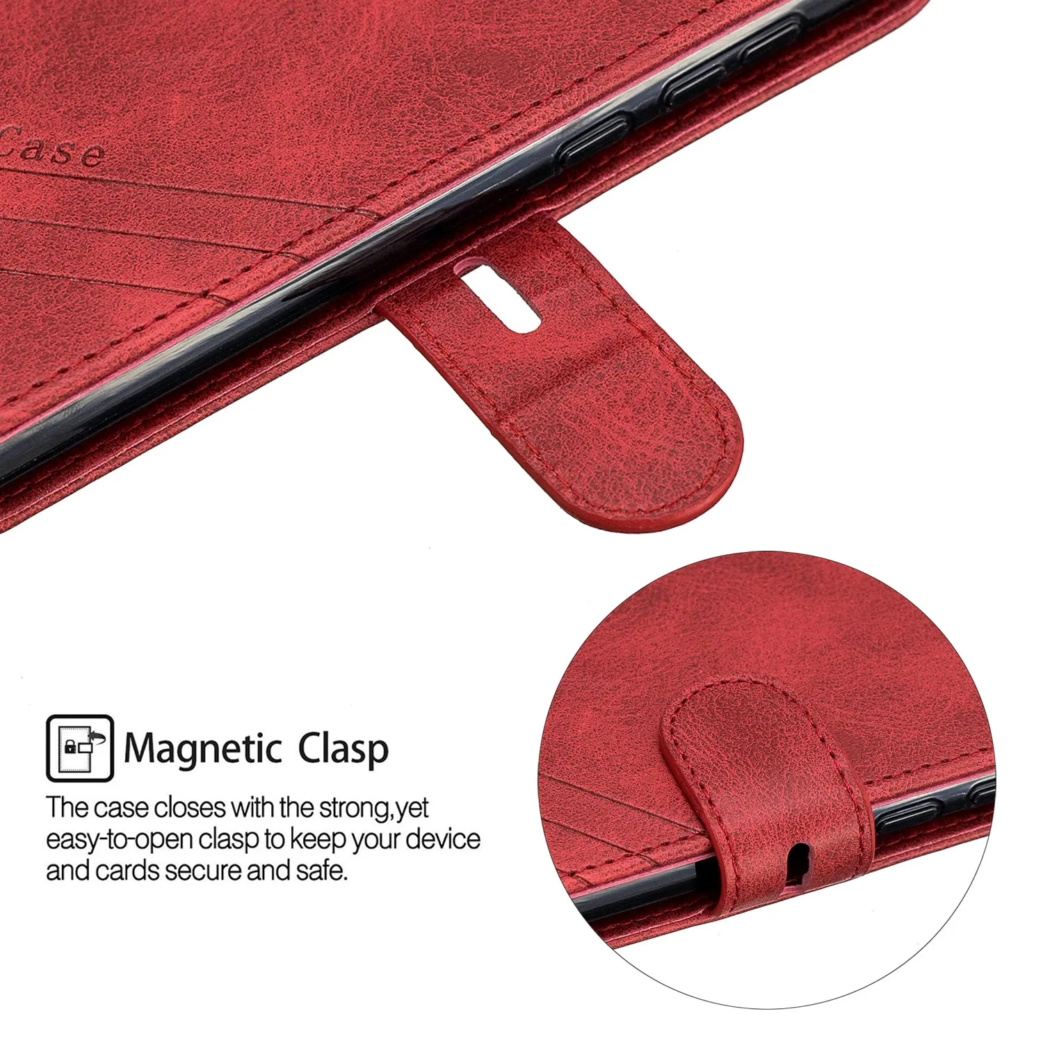For HUAWEI Y5 2019 Denim Pattern Solid Color Flip Wallet PU Leather Protective Phone Case with Buckle & Bracket red