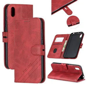 For HUAWEI Y5 2019 Denim Pattern Solid Color Flip Wallet PU Leather Protective Phone Case with Buckle & Bracket red