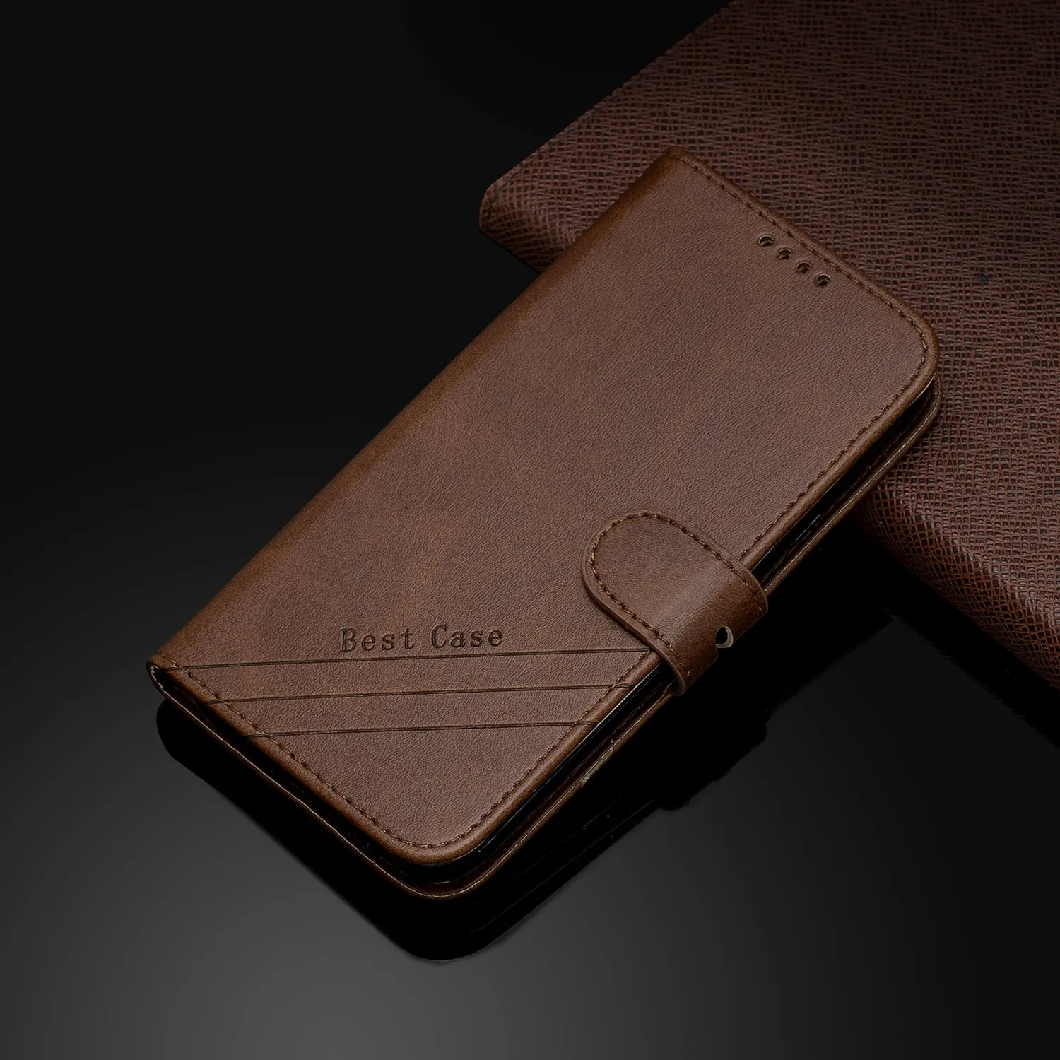 For HUAWEI Y6 2019 Denim Pattern Solid Color Flip Wallet PU Leather Protective Phone Case with Buckle & Bracket brown