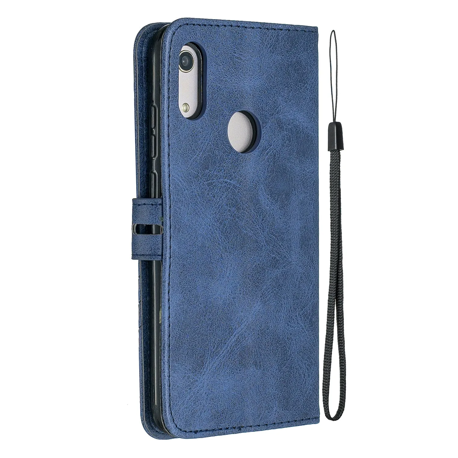 For HUAWEI Y6 2019 Denim Pattern Solid Color Flip Wallet PU Leather Protective Phone Case with Buckle & Bracket brown