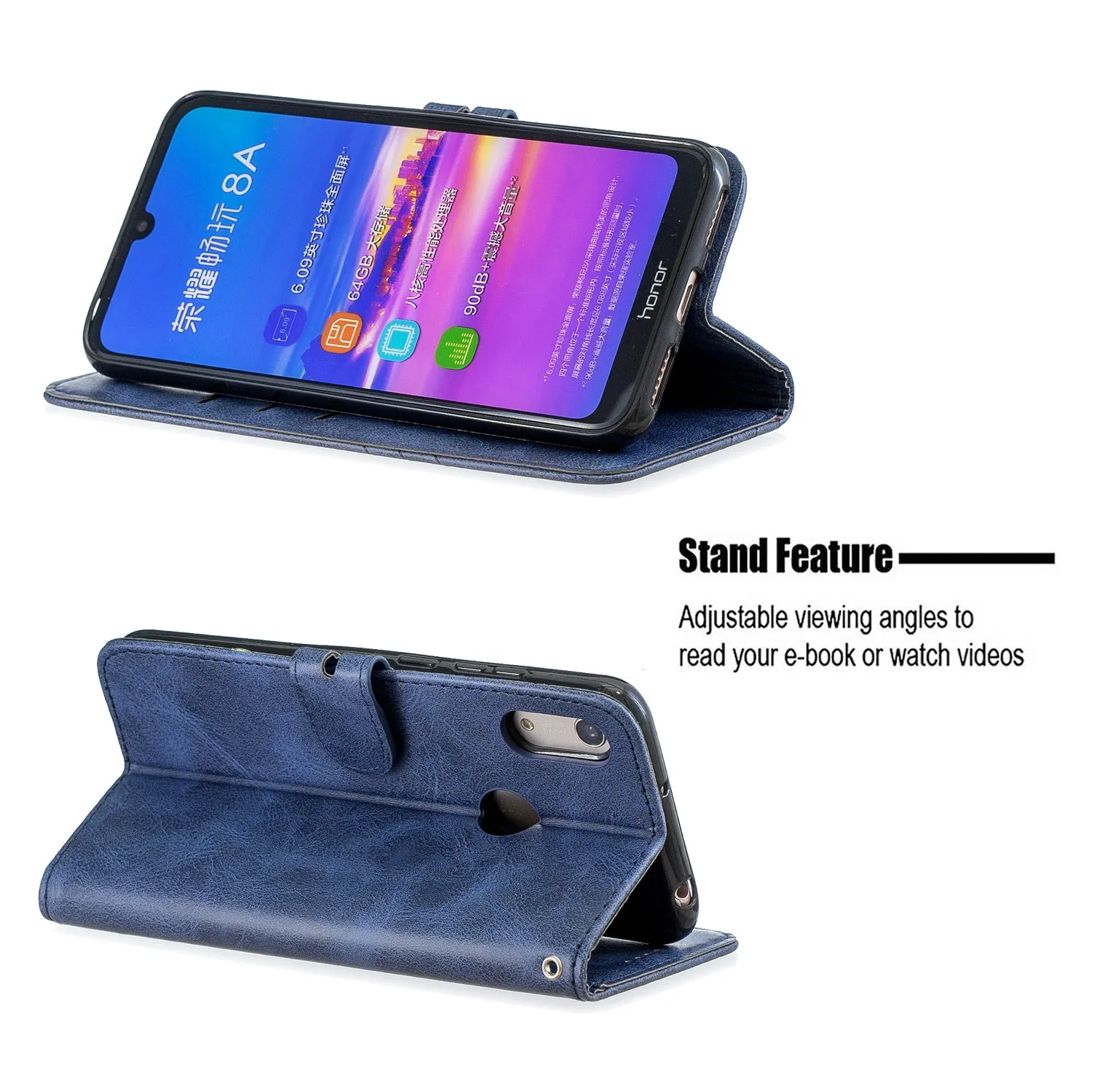 For HUAWEI Y6 2019 Denim Pattern Solid Color Flip Wallet PU Leather Protective Phone Case with Buckle & Bracket brown
