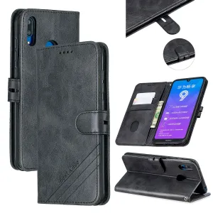 For HUAWEI Y7 2019 Denim Pattern Solid Color Flip Wallet PU Leather Protective Phone Case with Buckle & Bracket black