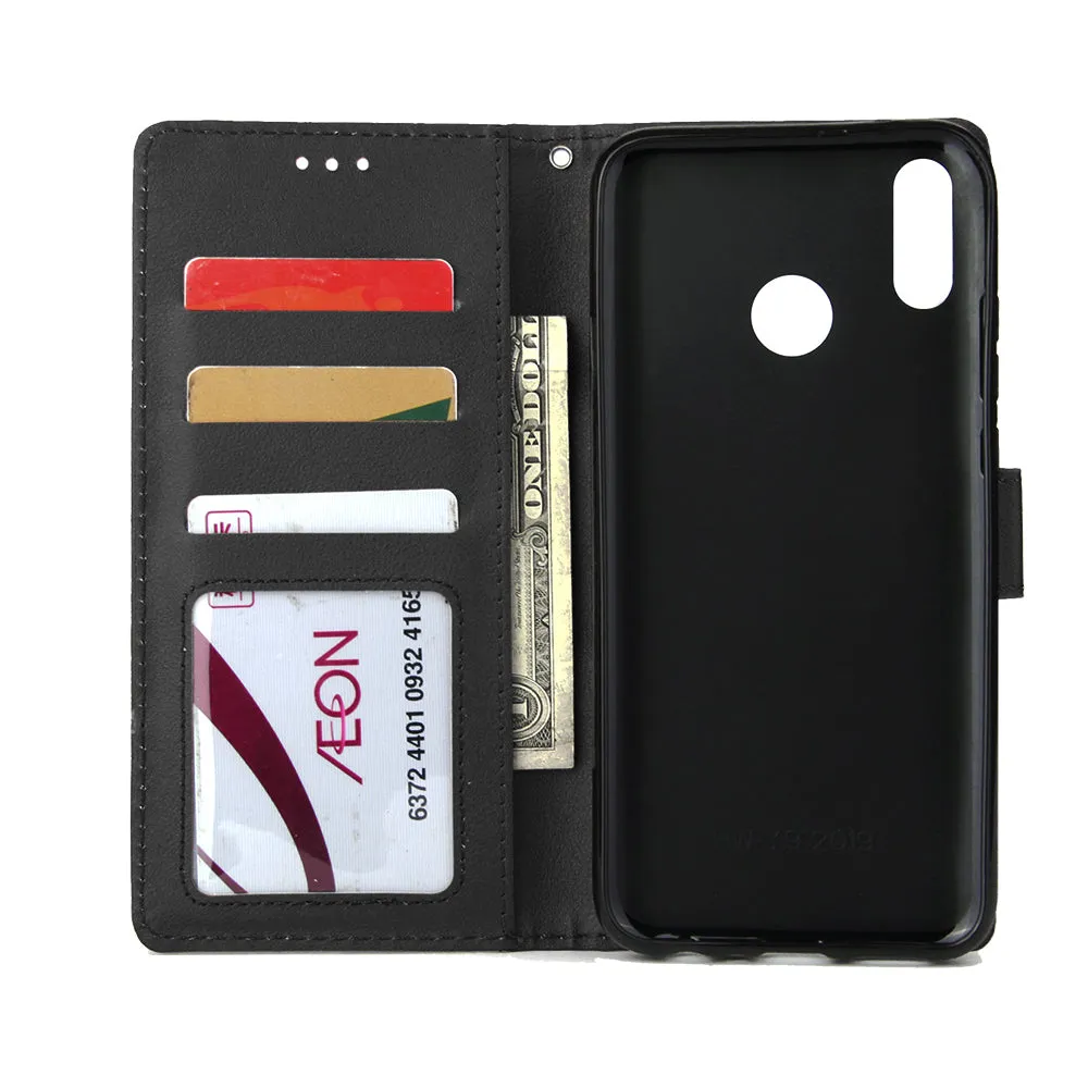 For HUAWEI Y9 2019 Flip-type Leather Protective Phone Case with 3 Card Position Buckle Design Phone Cover  black