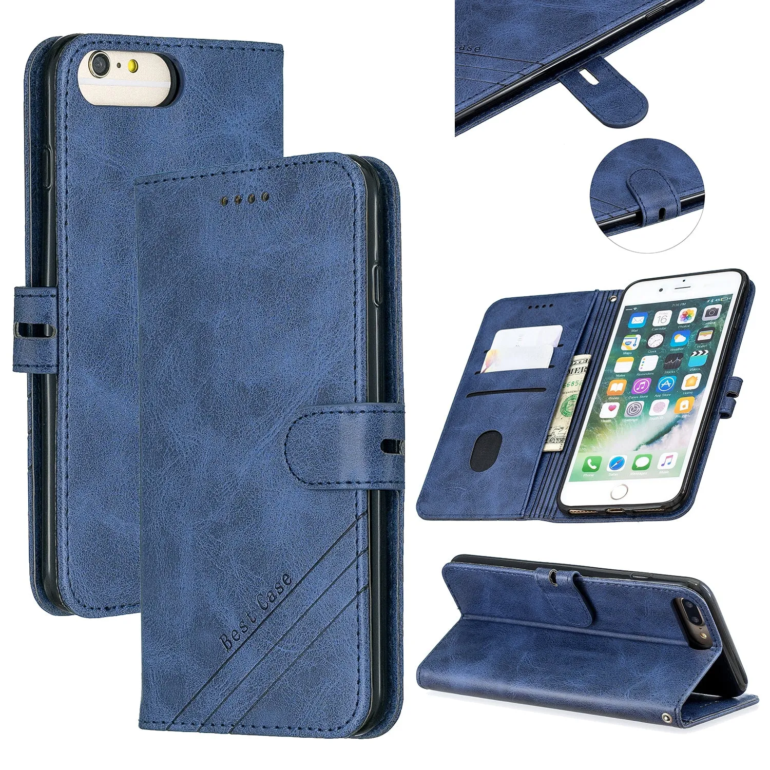For iPhone 6 plus / 6S plus / 7 plus / 8 plus Denim Pattern Solid Color Flip Wallet PU Leather Protective Phone Case with Buckle & Bracket yellow