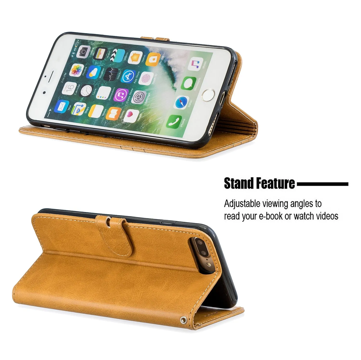 For iPhone 6 plus / 6S plus / 7 plus / 8 plus Denim Pattern Solid Color Flip Wallet PU Leather Protective Phone Case with Buckle & Bracket yellow
