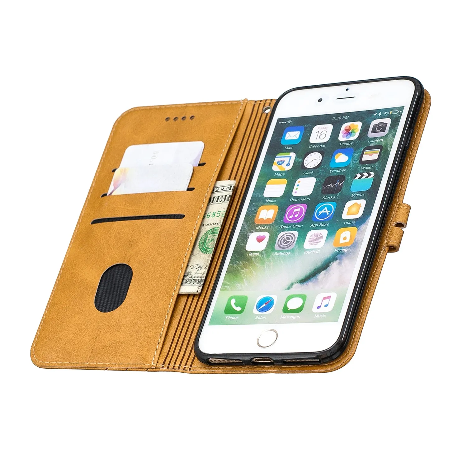For iPhone 6 plus / 6S plus / 7 plus / 8 plus Denim Pattern Solid Color Flip Wallet PU Leather Protective Phone Case with Buckle & Bracket yellow