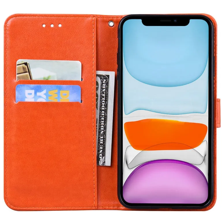 For iPhone12 iPhone12Pro 6.1 Inches Leather Case Flip Cover Card Slots Stand Bag purple