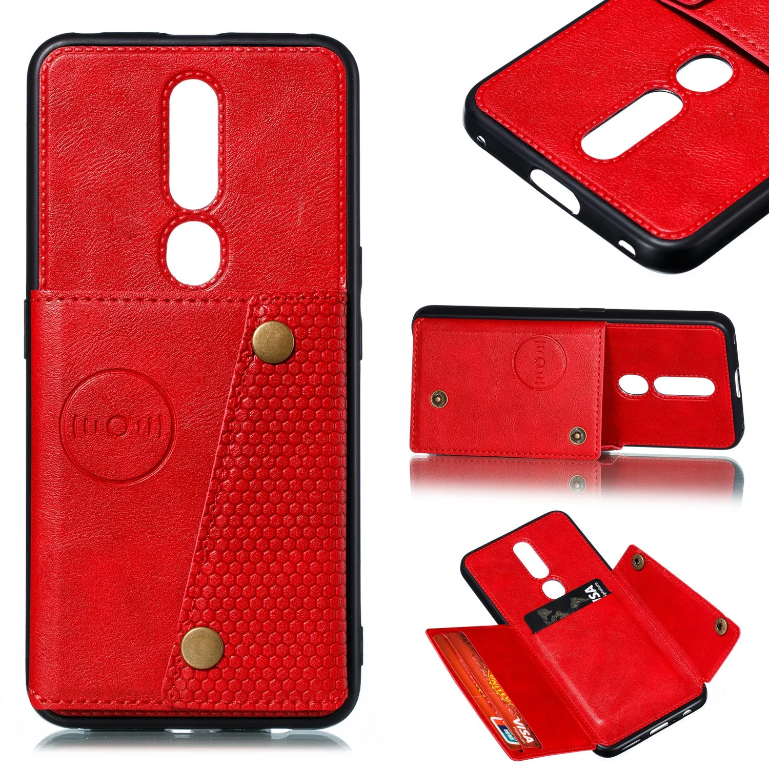 For OPPO F11 pro PU Leather Flip Stand Shockproof Cell Phone Cover Double Buckle Anti-dust Case With Card Slots Pocket blue