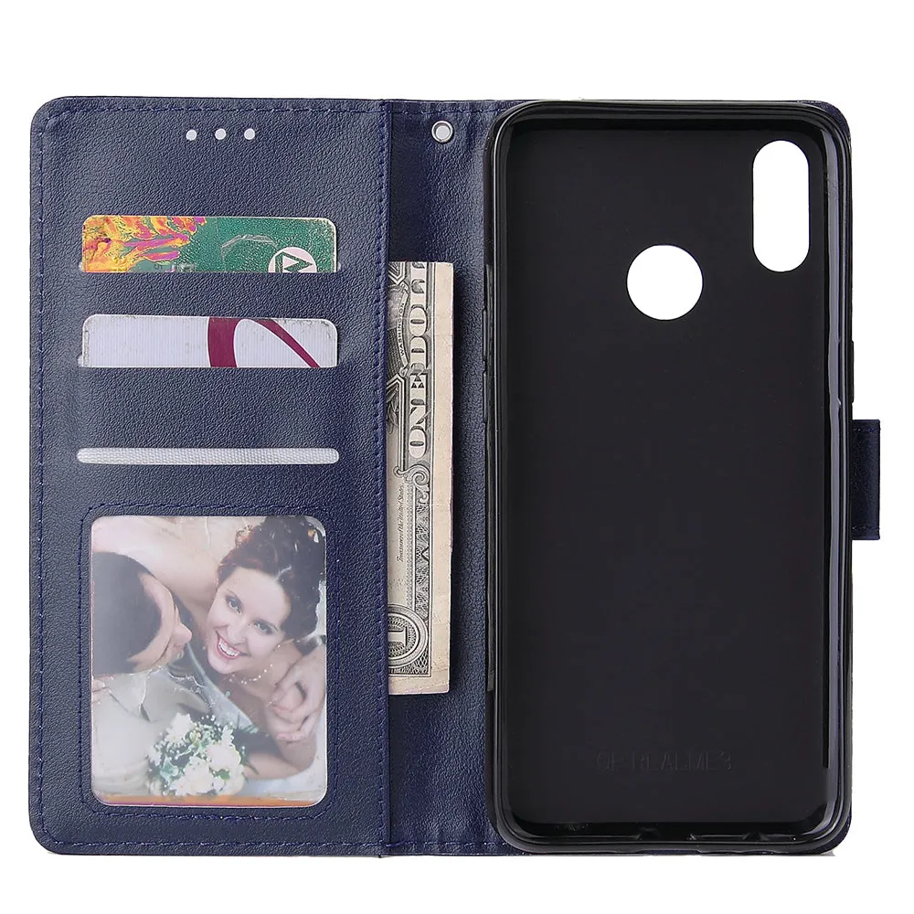 For OPPO Realme 3 pro Flip-type Leather Protective Phone Case with 3 Card Position Buckle Design Phone Cover  blue