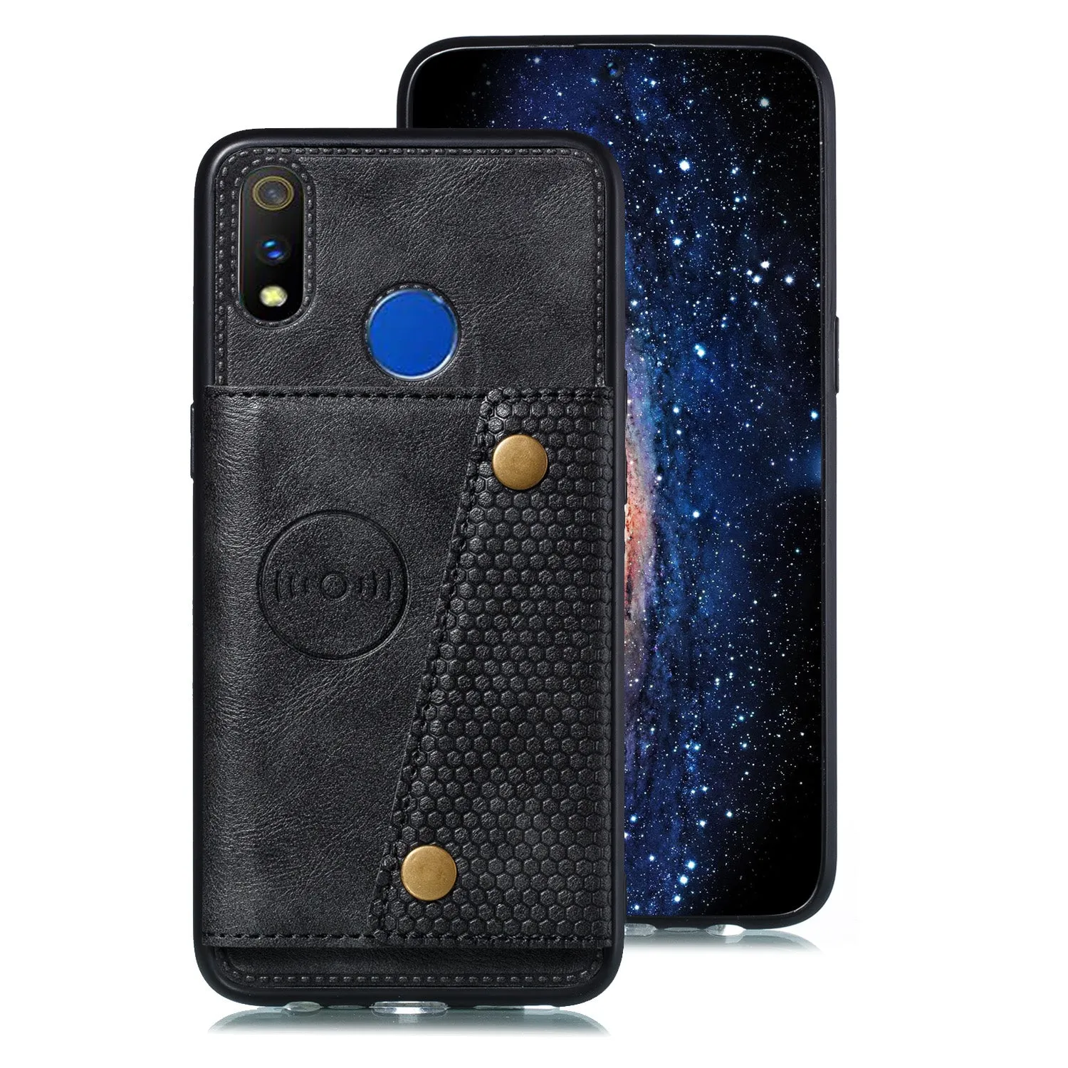 For OPPO Realme 3 PU Leather Flip Stand Shockproof Cell Phone Cover Double Buckle Anti-dust Case With Card Slots Pocket black