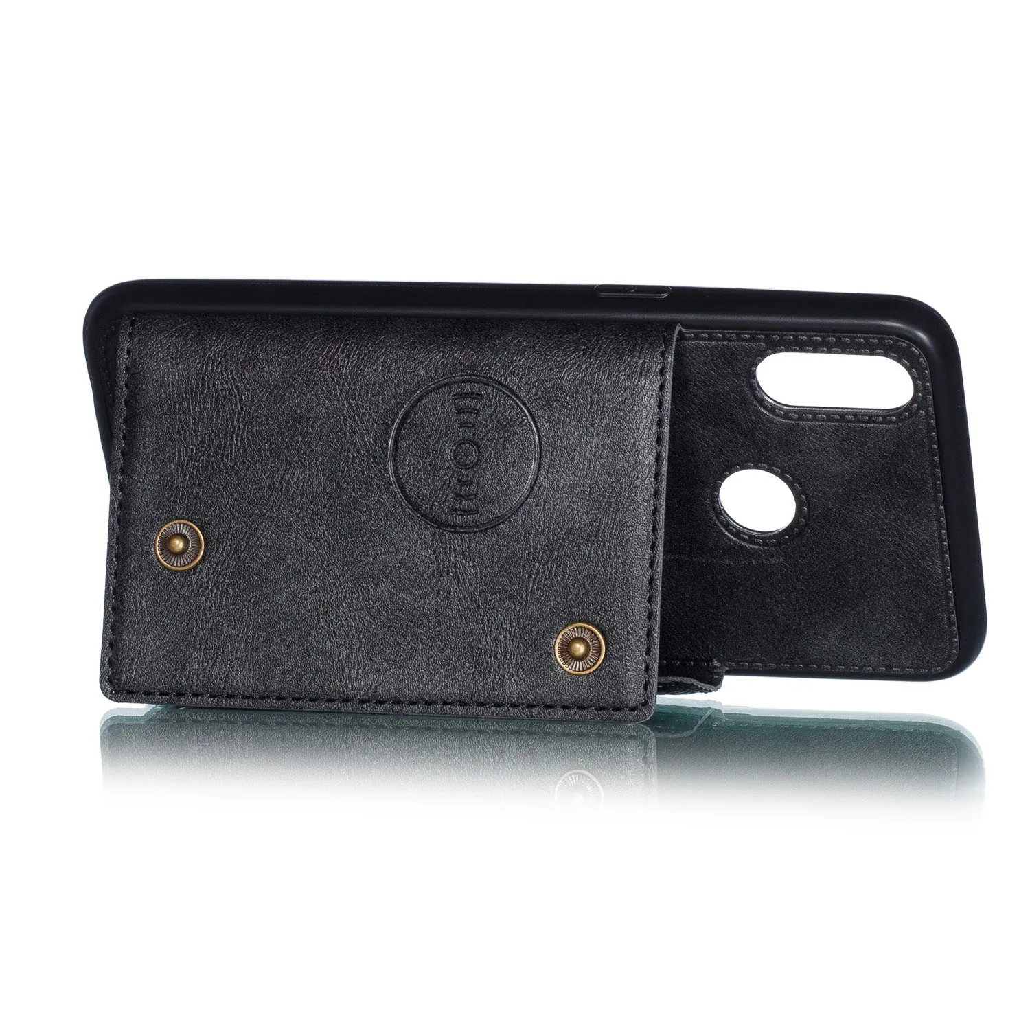 For OPPO Realme 3 PU Leather Flip Stand Shockproof Cell Phone Cover Double Buckle Anti-dust Case With Card Slots Pocket black