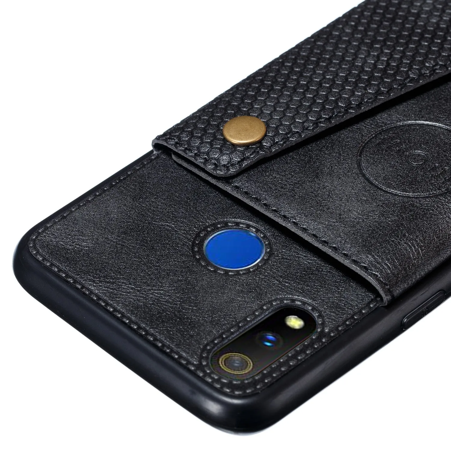 For OPPO Realme 3 PU Leather Flip Stand Shockproof Cell Phone Cover Double Buckle Anti-dust Case With Card Slots Pocket black
