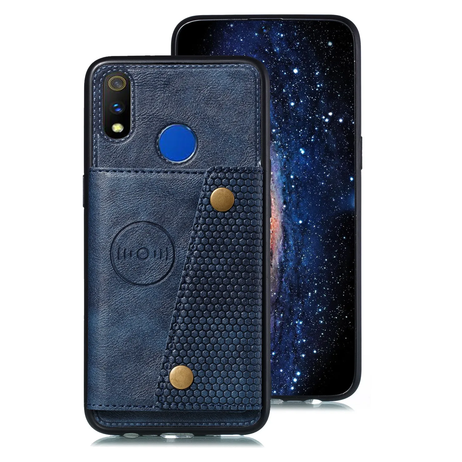 For OPPO Realme 3 PU Leather Flip Stand Shockproof Cell Phone Cover Double Buckle Anti-dust Case With Card Slots Pocket blue